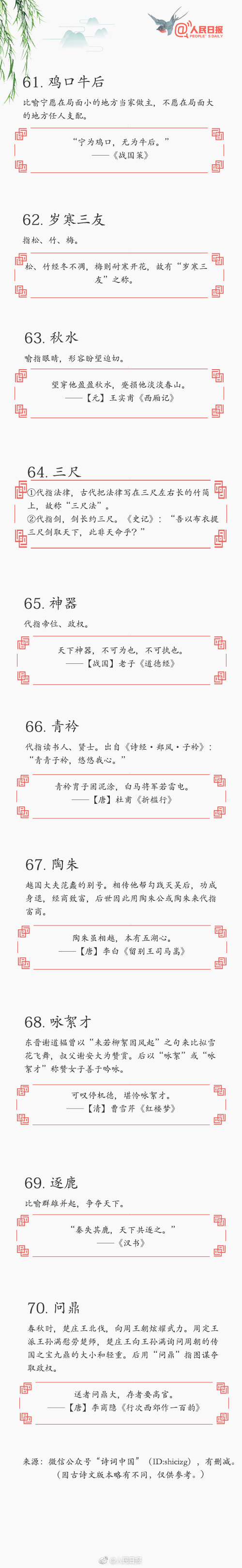 常識積累：70個(gè)詩詞中的文化典故